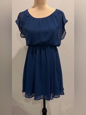 Navy Blue Chiffon Dress